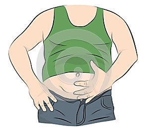 Fat man with a big belly. vector illustration.